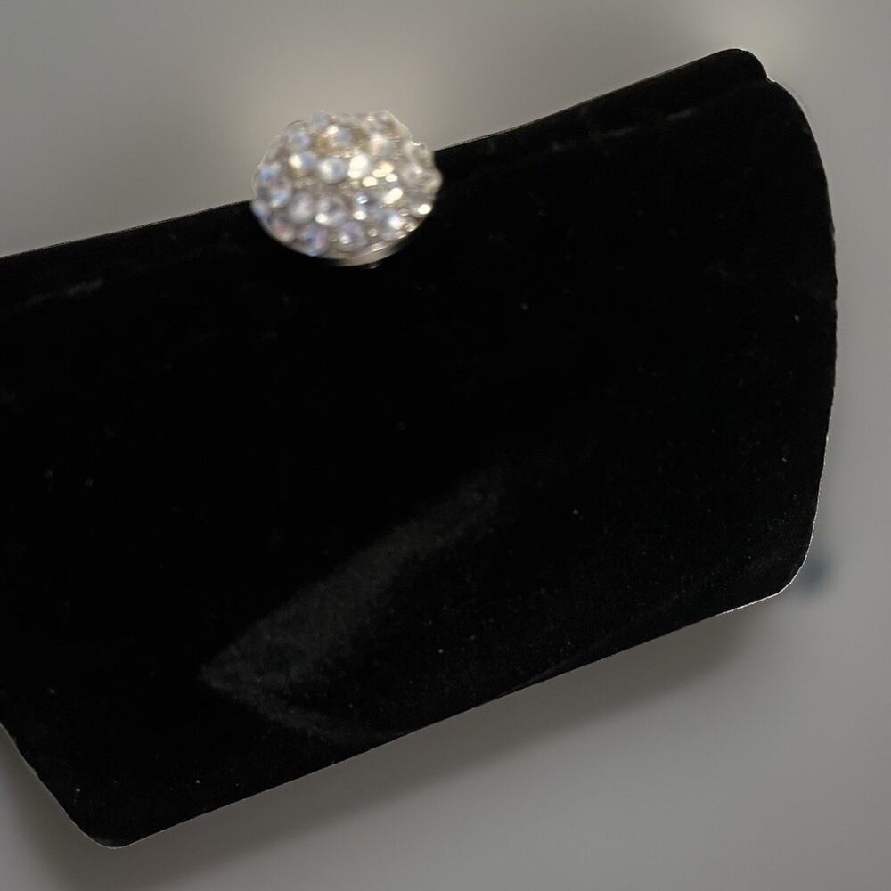 VTG 90s Crystal Snap Clutch Evening Bag Black Velvet Silver Goth Lux Regency